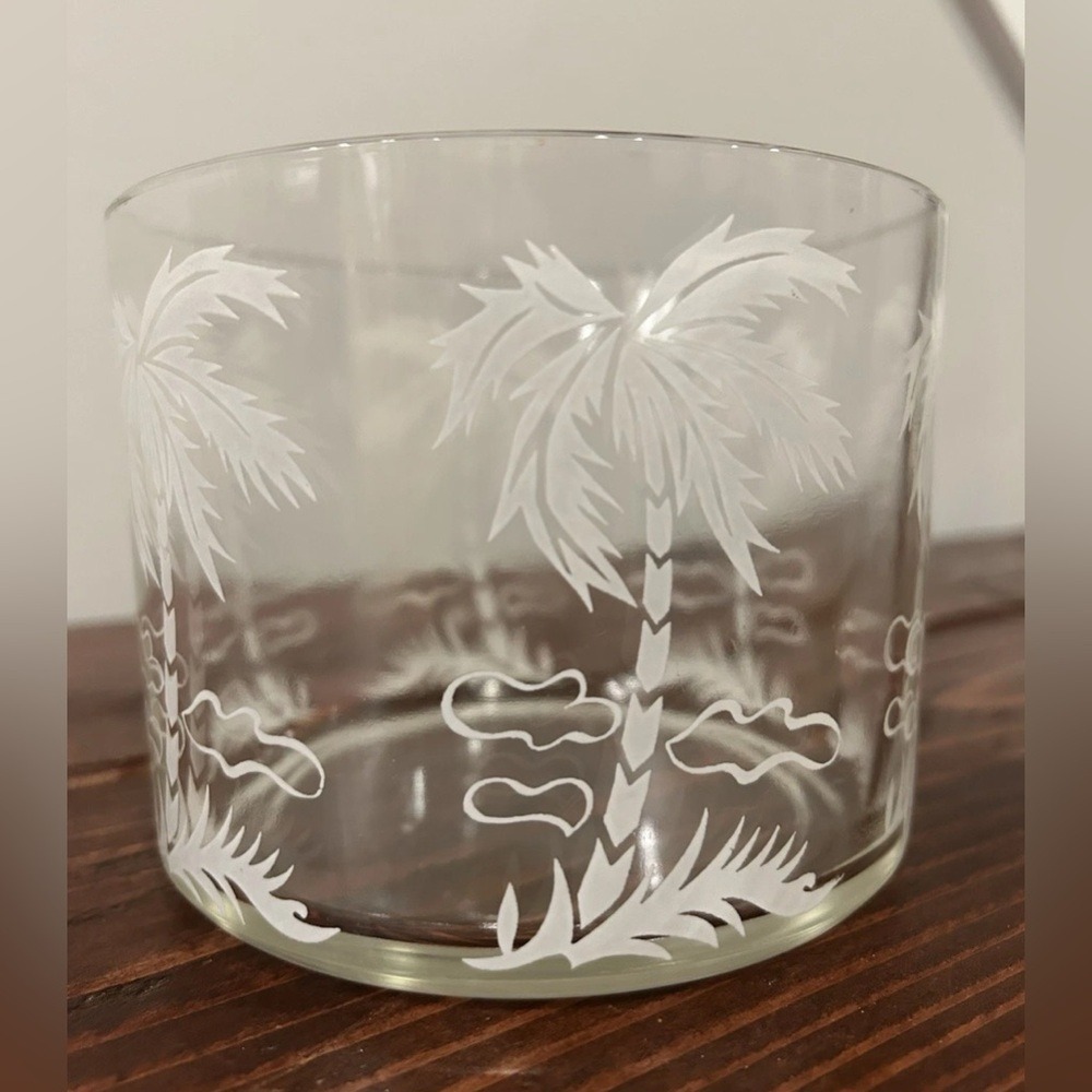 Vintage Hazel Atlas‎ Hazel-Atlas Palm Tree Ice Bucket Glass MCM Art Deco 50s